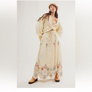 Free People Cream Embroidered Skirt